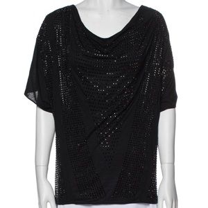 Haute Hippie Black Exquisite Beaded Cowl Neck Short Sleeve Blouse 👚 Size XS 🤩